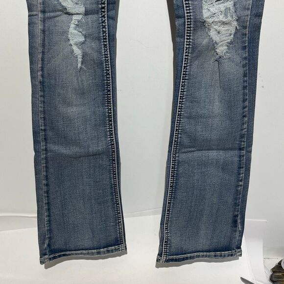 Hydraulic Women's Blue Lola Micro Boot Embroidered Distressed Jeans Size 0 NWT - Picture 2 of 13